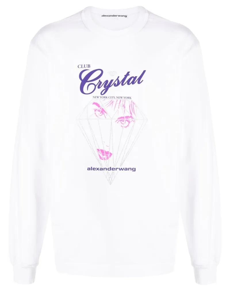 Alexander Wang Club Crystal T-Shirt mit grafischem Print Weiß