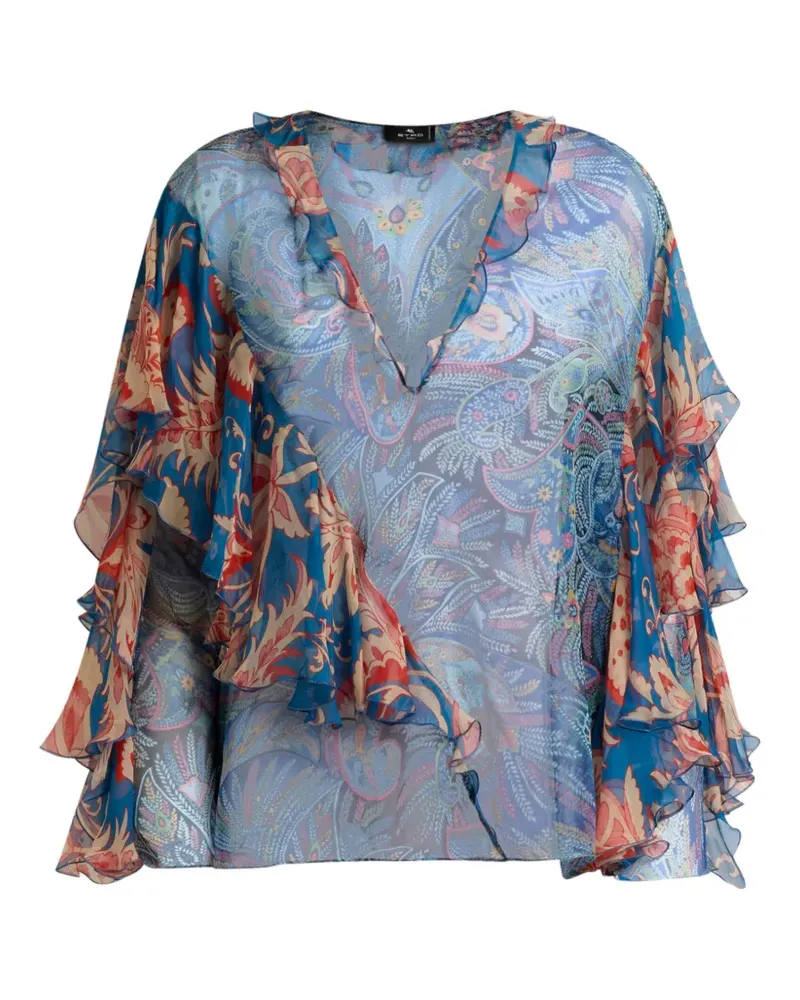 Etro Gerüschte Bluse mit Blumendetail - Blau Blau