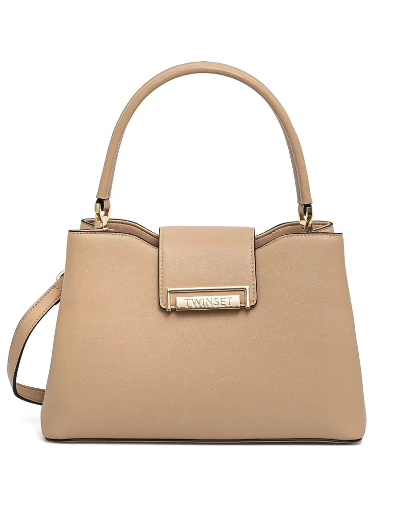 Twin-Set Handtasche mit Logo-Schild - Nude Nude