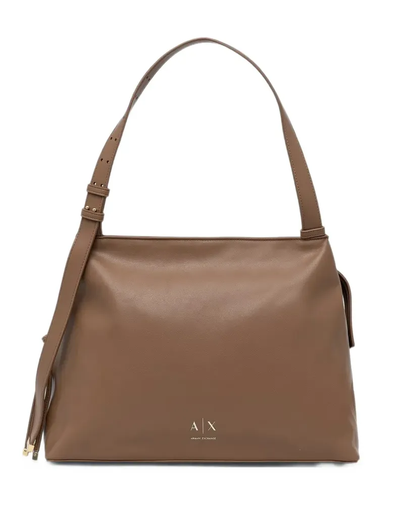 Armani Exchange Tote Bag mit Logo-Schild und Schnallenriemen - Nude Nude