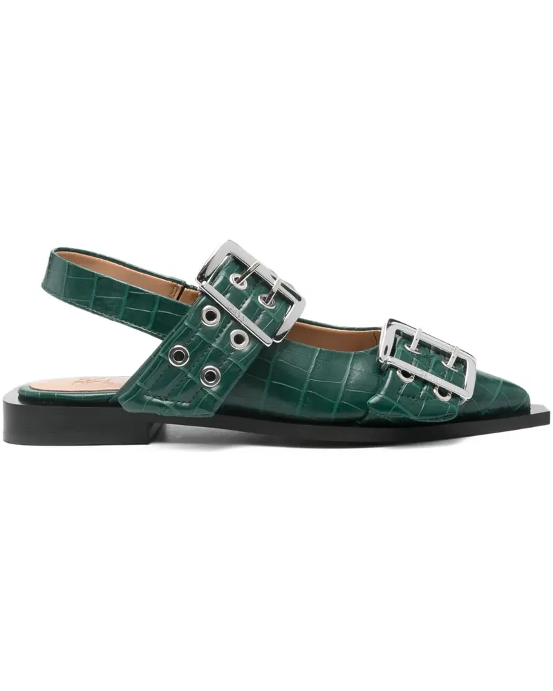 Ganni Spitze Pumps mit Doppelschnalle - Grün Grün