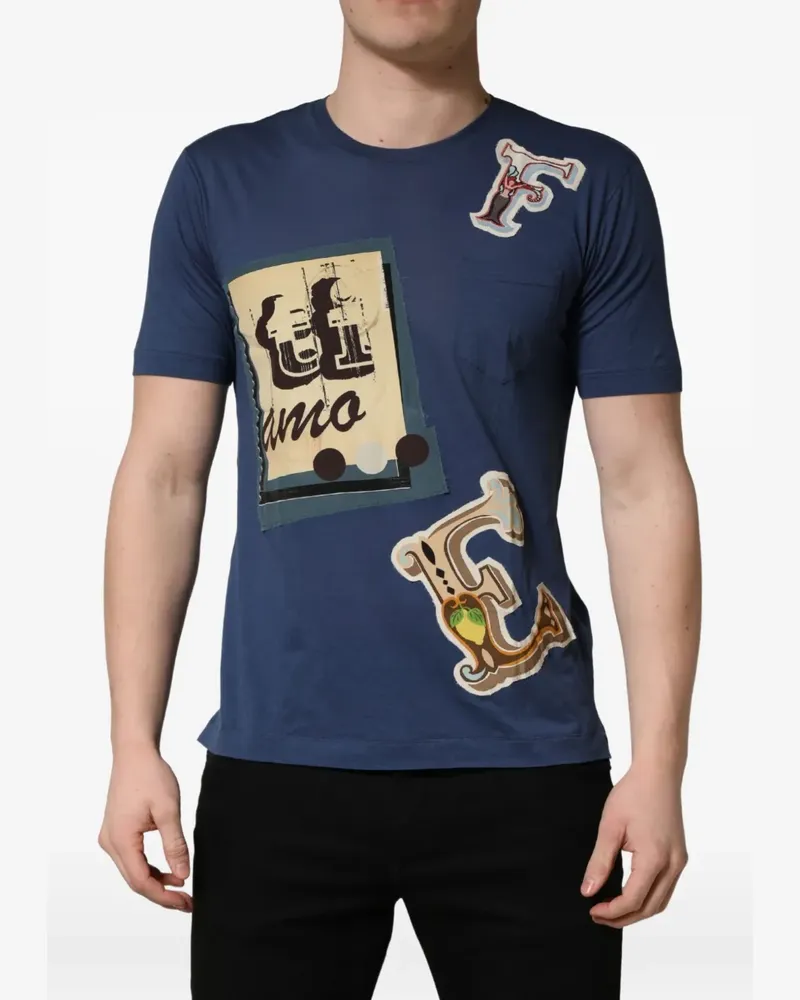 Dolce & Gabbana navy blue cotton graphic crew-neck T-shirt - Blau Blau