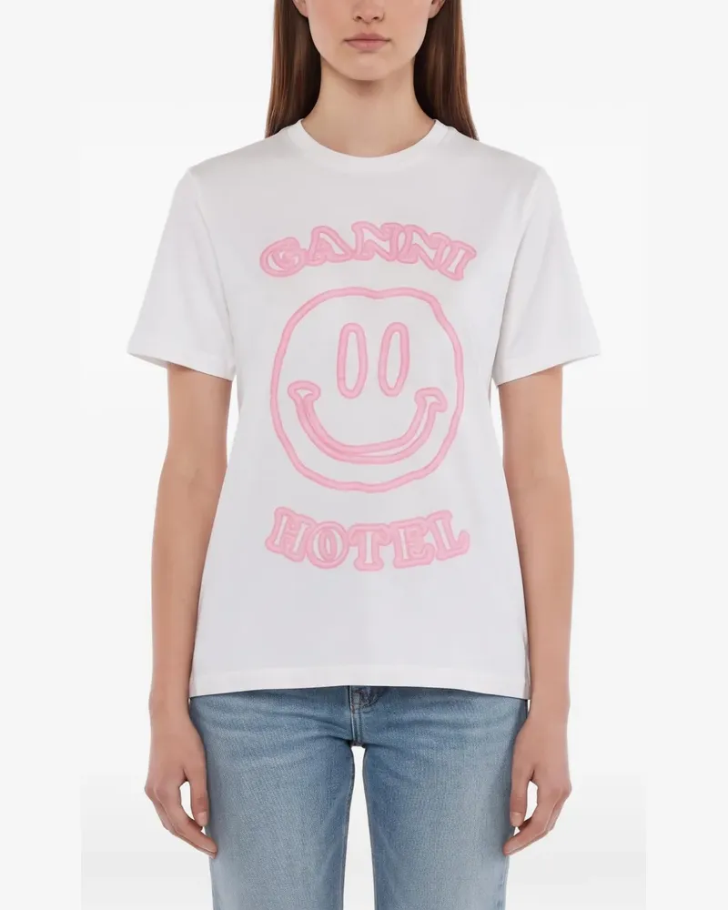Ganni T-Shirt mit grafischem Print - Weiß Weiß