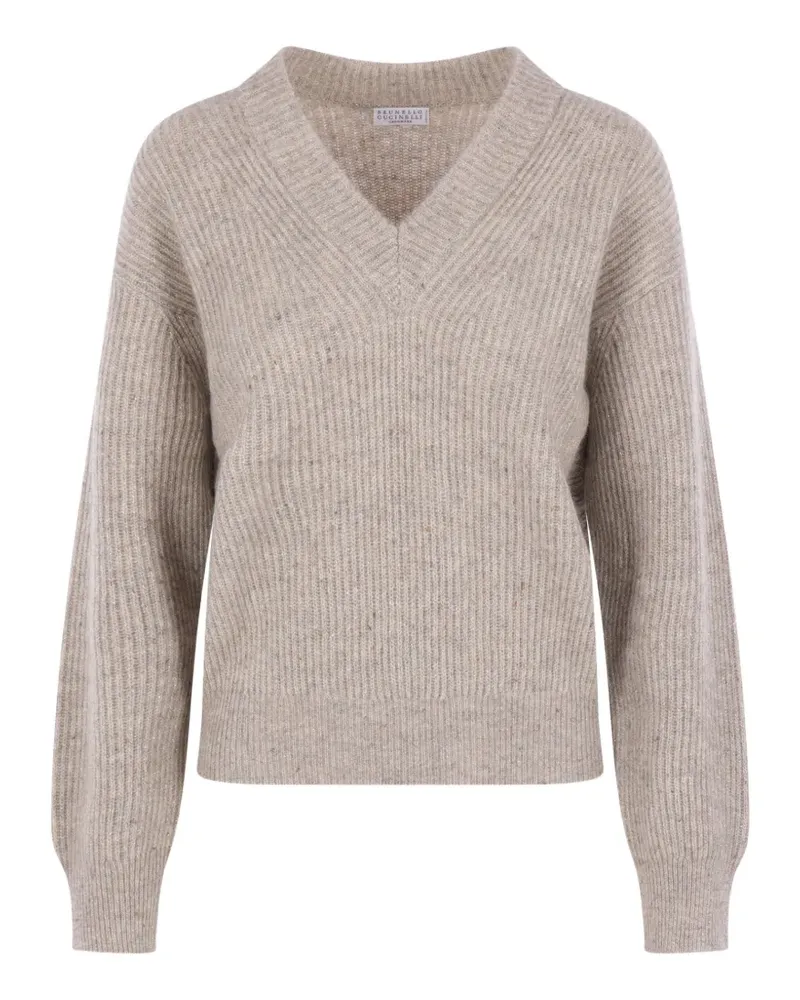 Brunello Cucinelli ribbed-knit V-neck sweater - Nude Nude