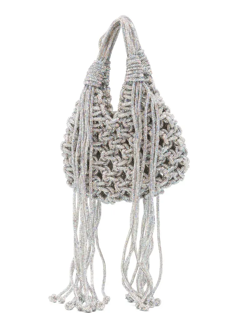 HIBOURAMA mini Vannifique crystal-embellished fringed tote bag - Silber Silber