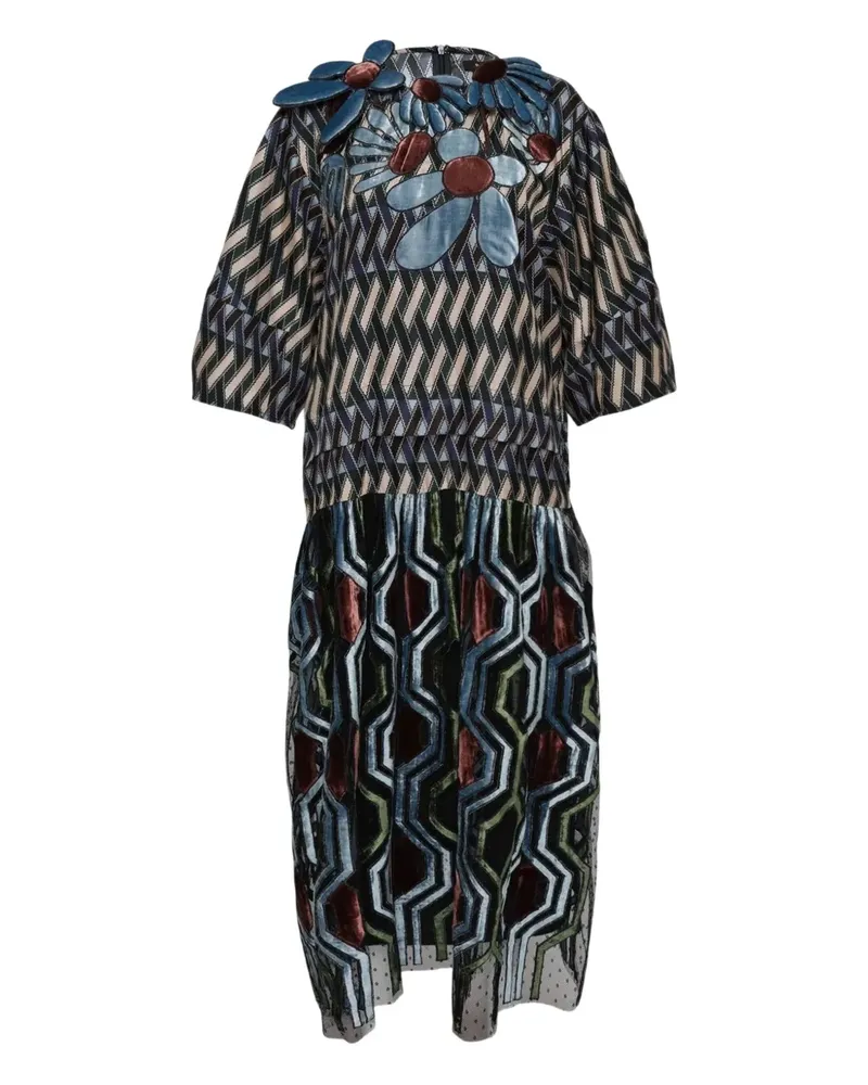 Biyan geometric-print silk dress - Schwarz Schwarz