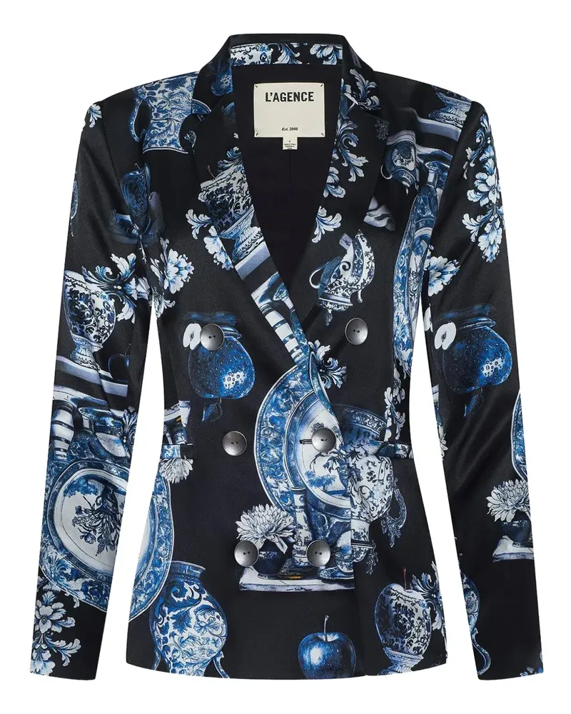 L'Agence Doppelreihiger Colin Blazer mit Print - Schwarz Schwarz