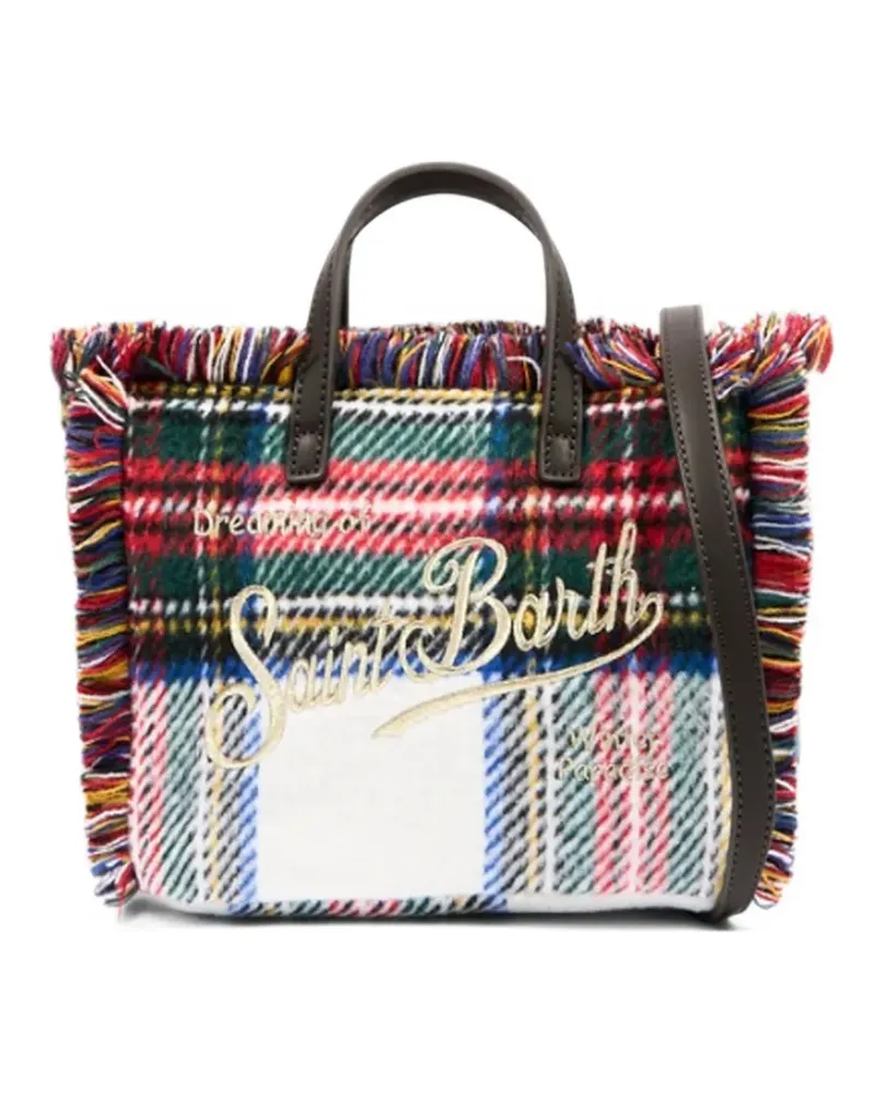 MC2 Saint Barth Mini Vanity Tote Bag mit Schottenkaro und Fransen - Weiß Weiß
