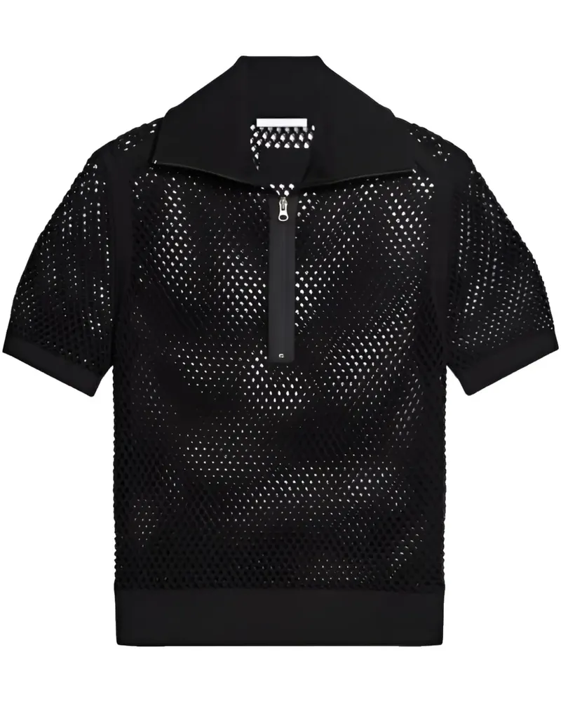 Helmut Lang Poloshirt mit Lochstrickmuster - Schwarz Schwarz