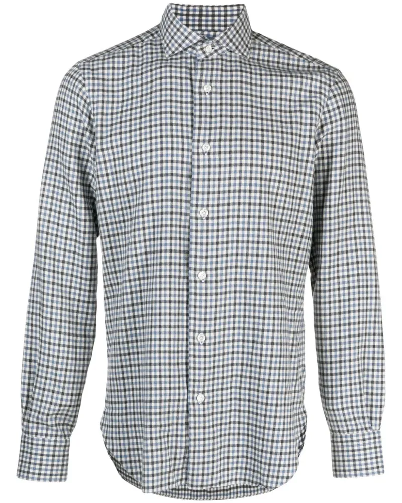 BARBA Flanellhemd mit Mikro-Karomuster - Blau Blau