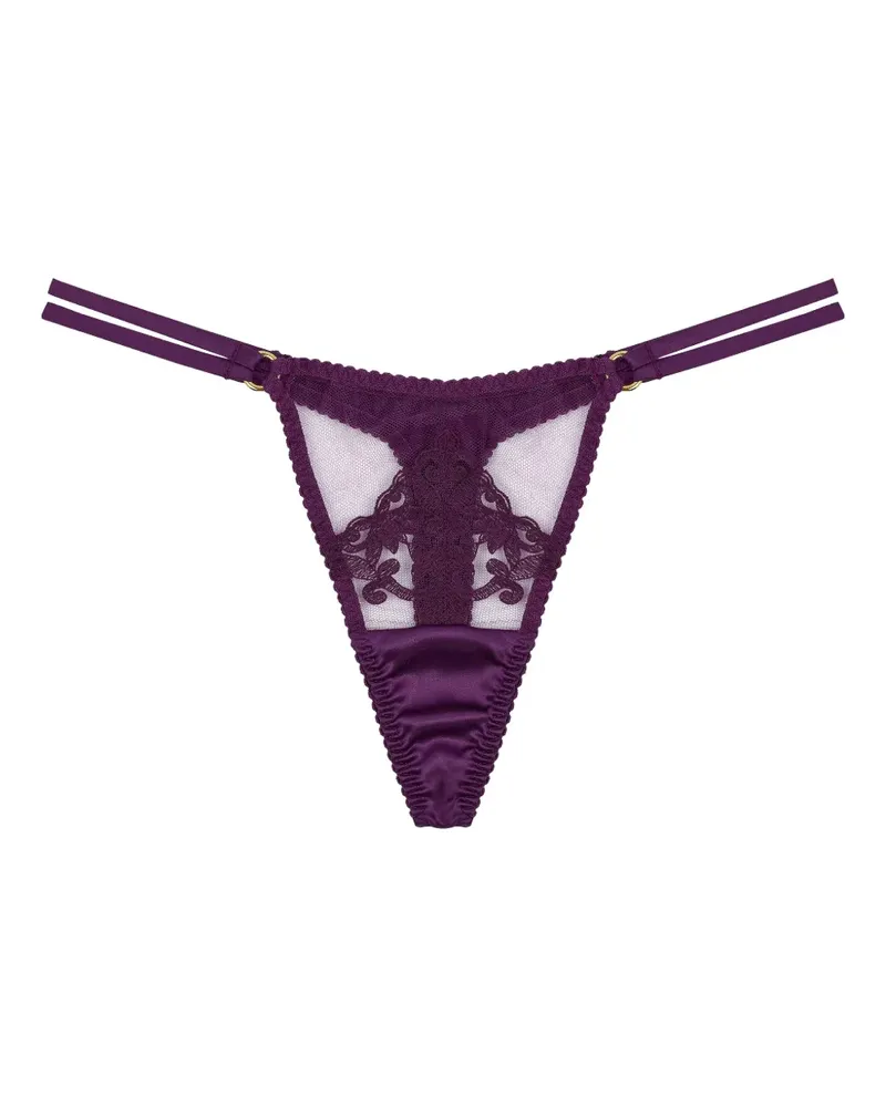 Fleur Of England Bestickter Cecilia Tanga mit Doppelriemen - Violett Violett