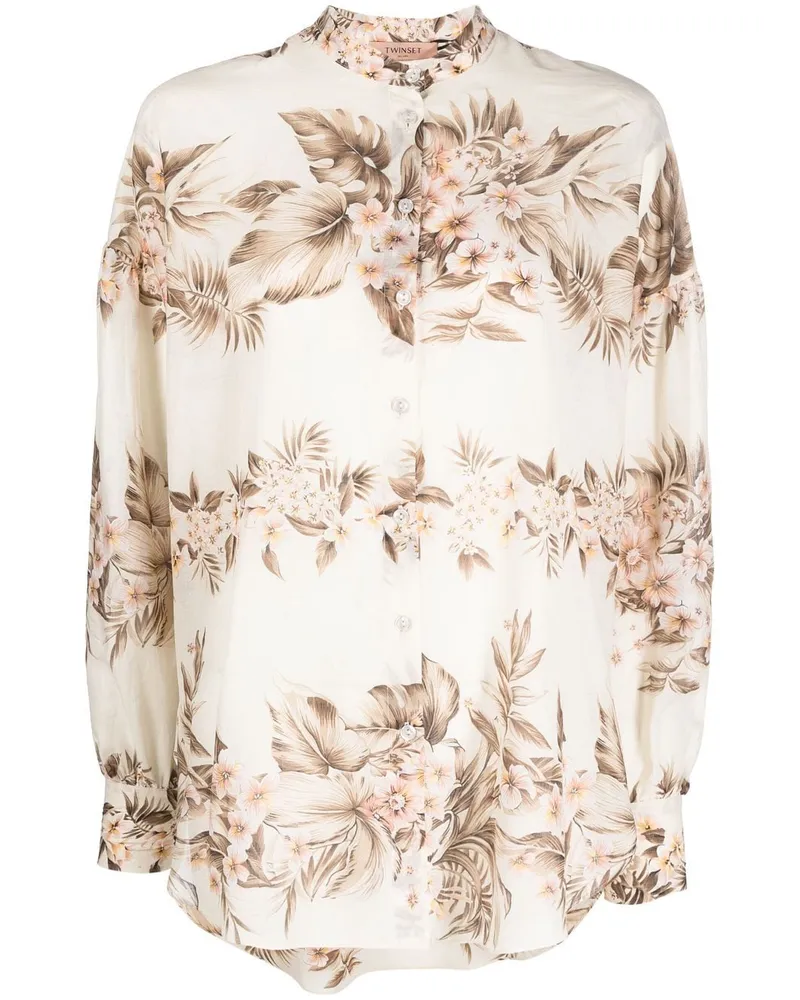 Twin-Set Bluse mit Blumen-Print Nude