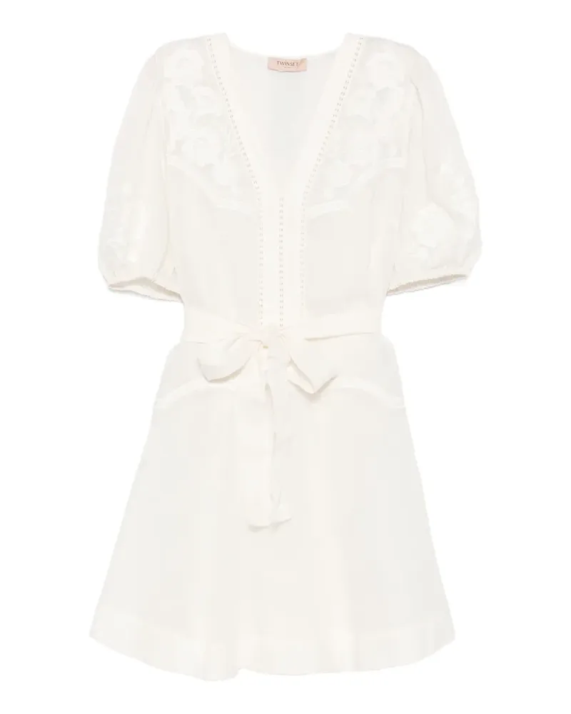 Twin-Set embroidered belted mini dress - Nude Nude