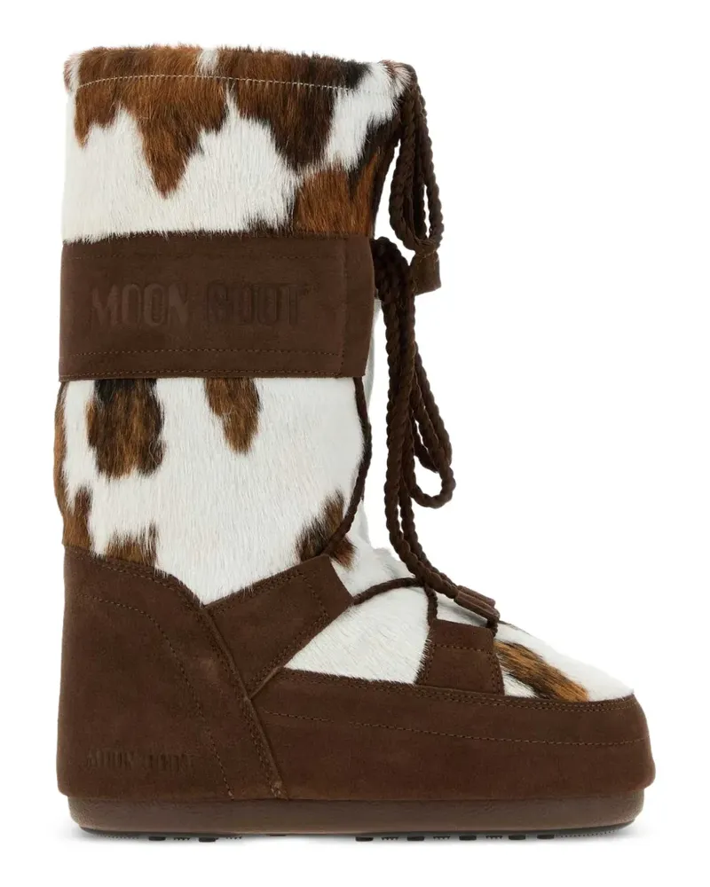 Moon Boot Icon Schneestiefel mit Kuh-Print - Weiß Weiß