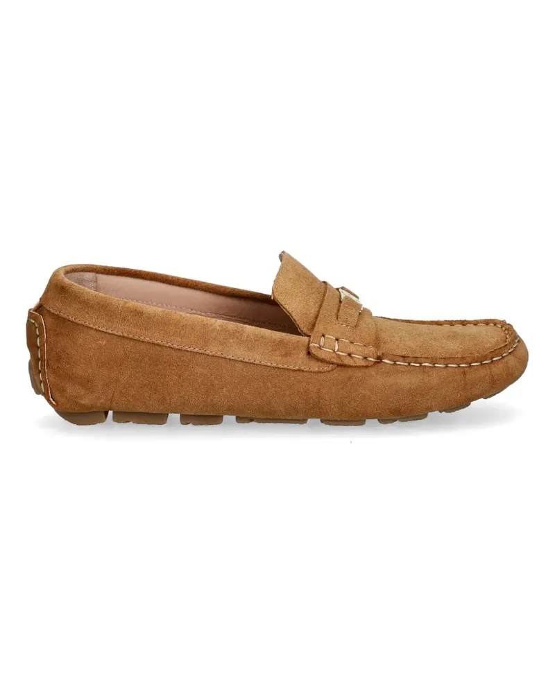 Pollini logo-plaque suede loafers - Braun Braun