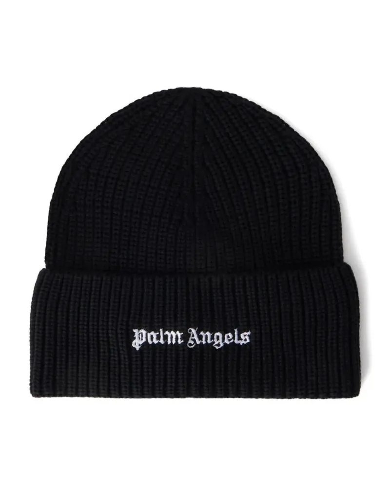 Palm Angels logo ribbed beanie hat - Schwarz Schwarz