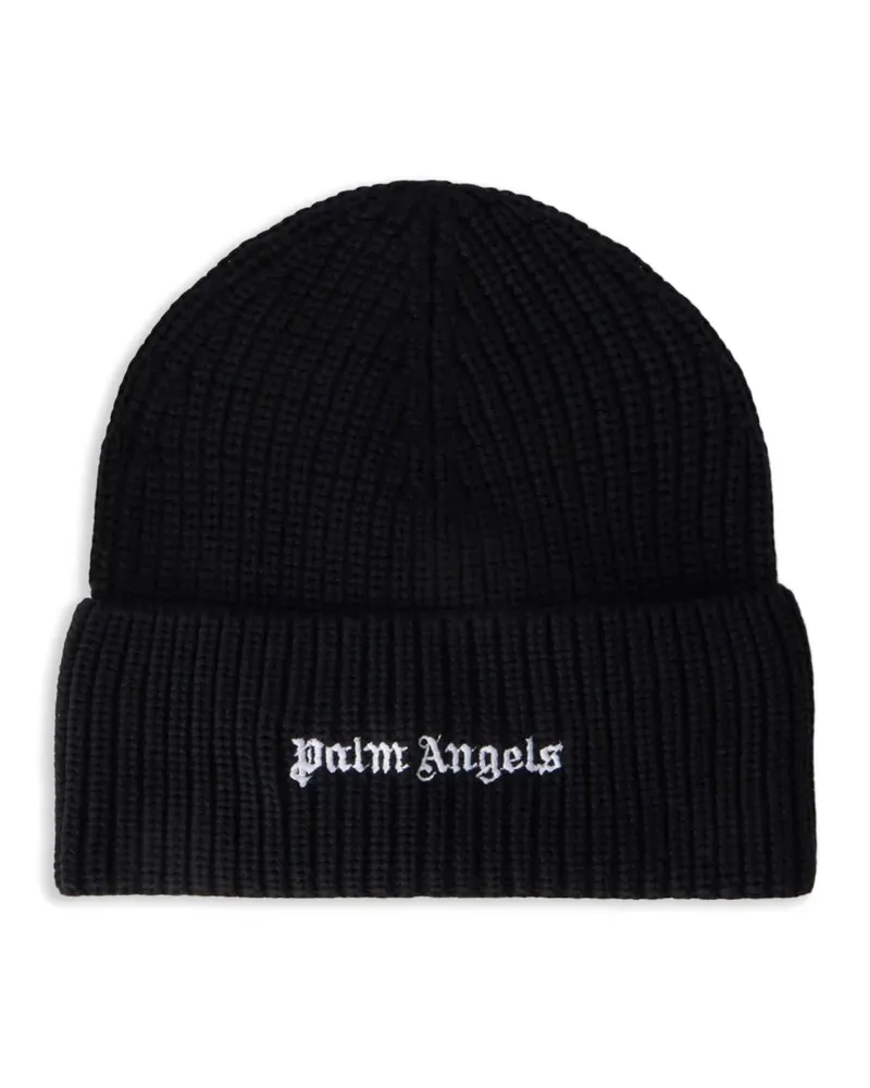 Palm Angels logo ribbed beanie hat - Schwarz Schwarz