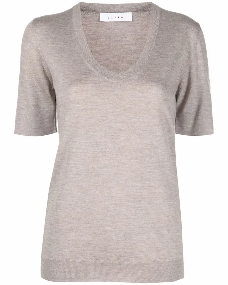 Liska Stricktop mit Rundhalsausschnitt - Braun Braun