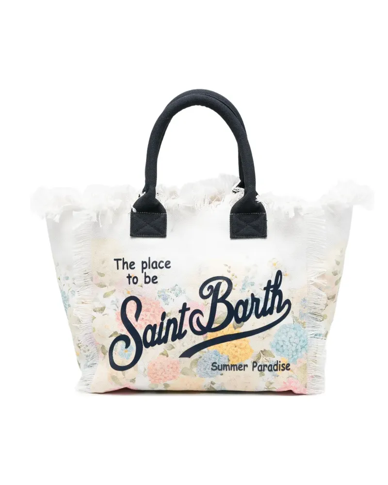 MC2 Saint Barth Ausgefranste Vanity Tote Bag mit Blumenprint - Weiß Weiß