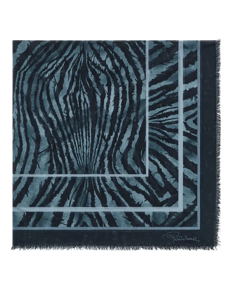 Roberto Cavalli Schal mit Fransen - Blau Blau