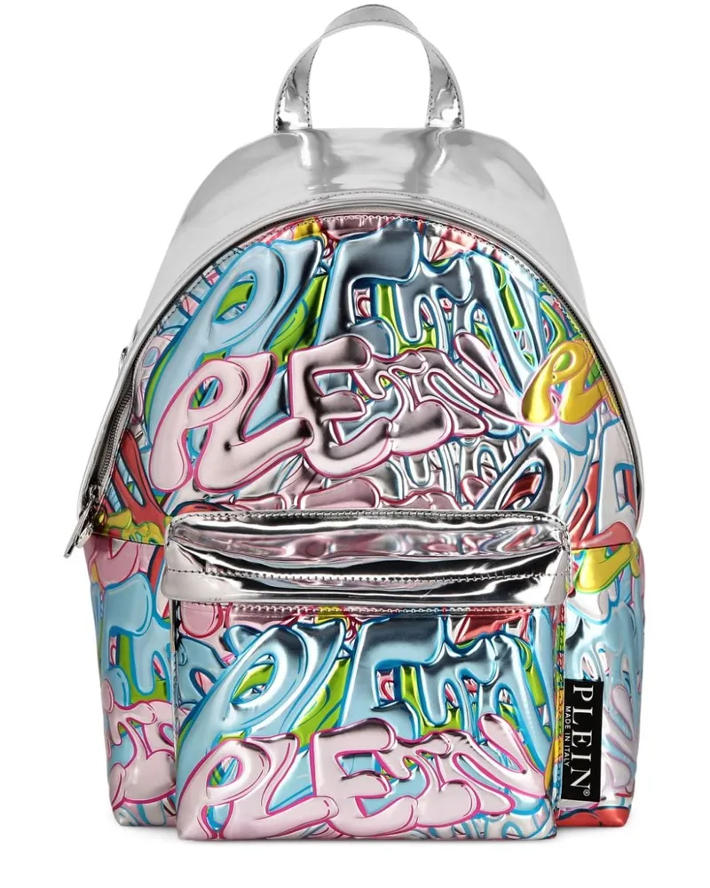 Philipp Plein Bombing Graffiti Rucksack aus Metallic-Leder - Silber Silber