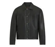 leather press-stud jacket - Schwarz