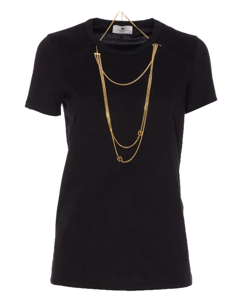 Elisabetta Franchi T-Shirt mit Zierkette - Schwarz Schwarz