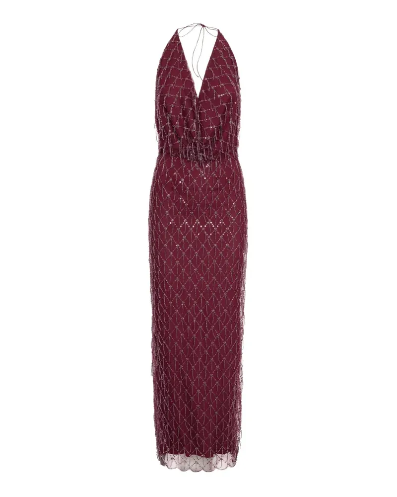 ROTATE Birger Christensen sequins halterneck dress Rot