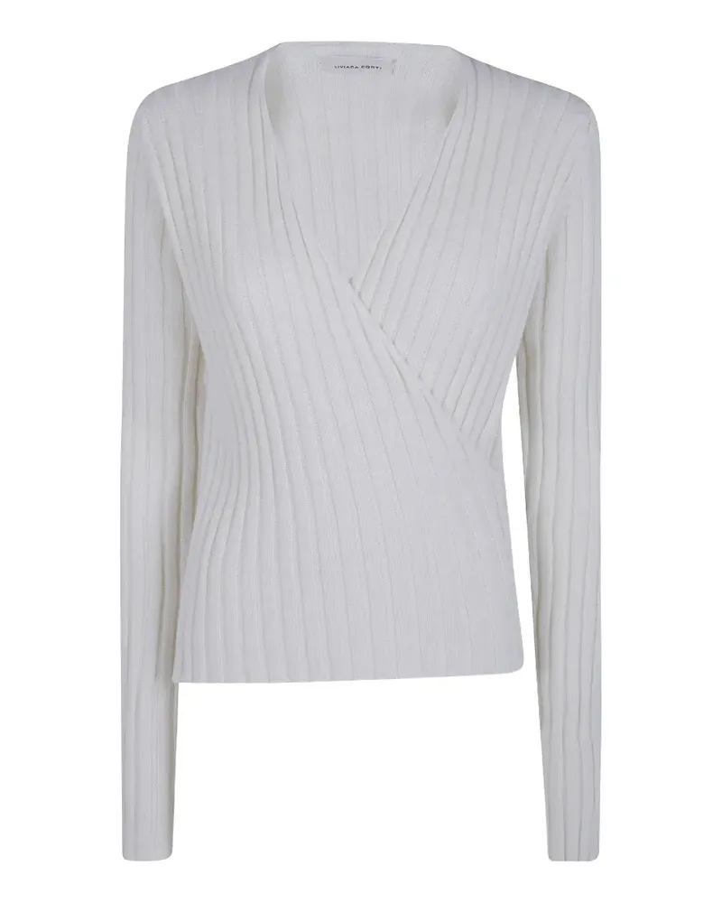 Liviana Conti Gerippter Pullover im Wickelstil - Weiß Weiß
