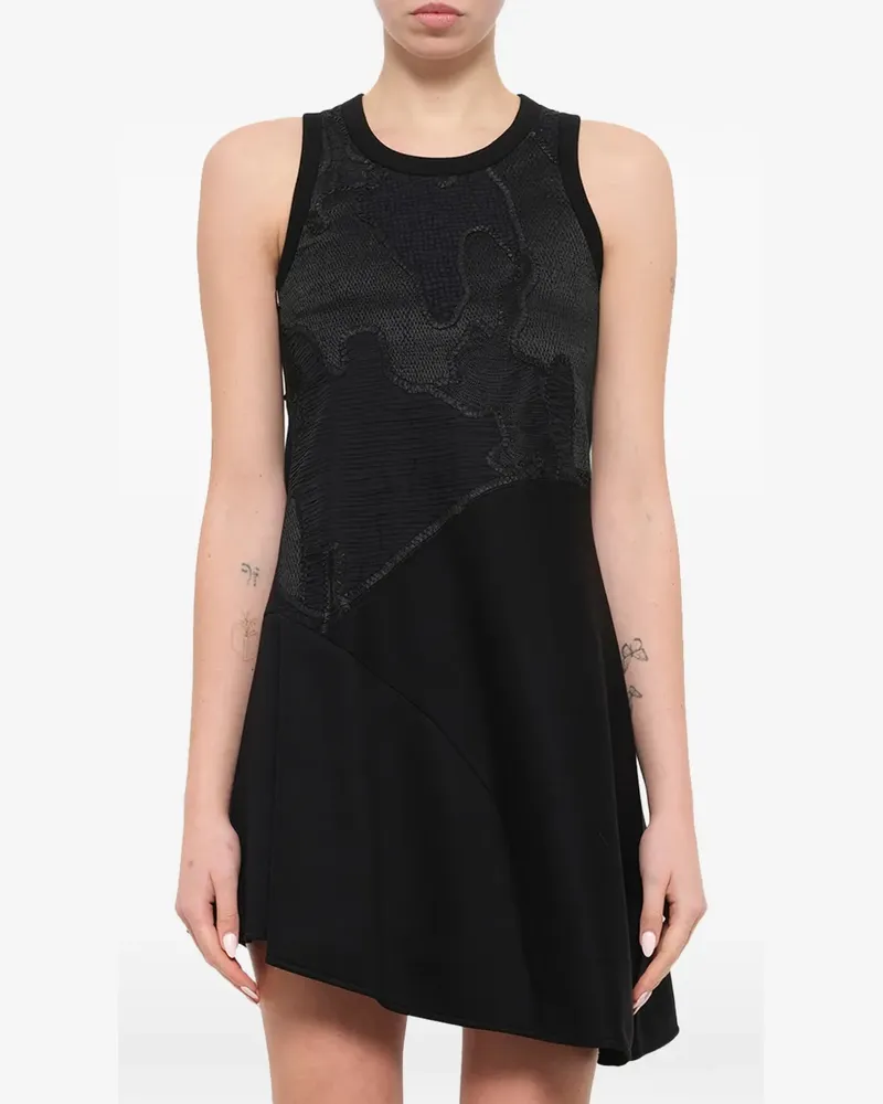 Neil Barrett asymmetric jacquard-panel mini dress - Schwarz Schwarz