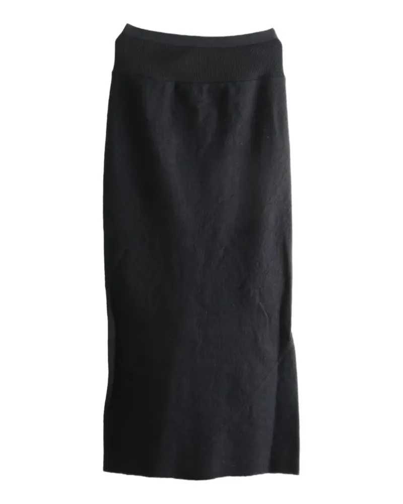 Rick Owens Asymmetrischer Calf Bias Midirock mit geripptem Bund - Schwarz Schwarz