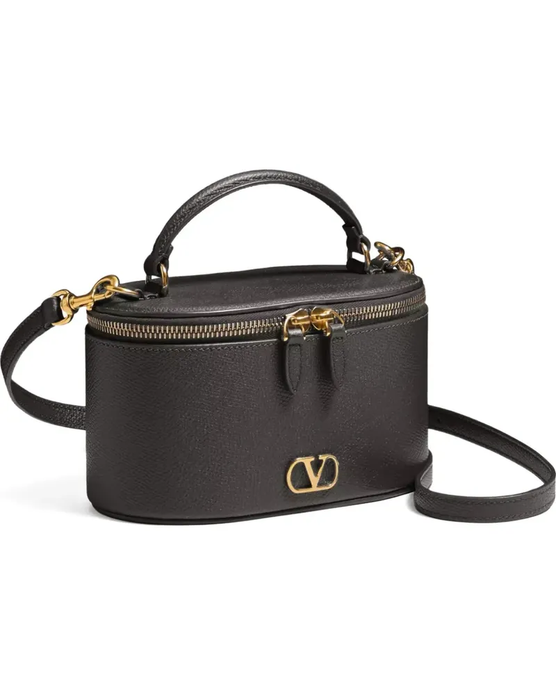 Valentino Garavani Mini Signature Kosmetiktasche aus gekörntem Leder - Schwarz Schwarz