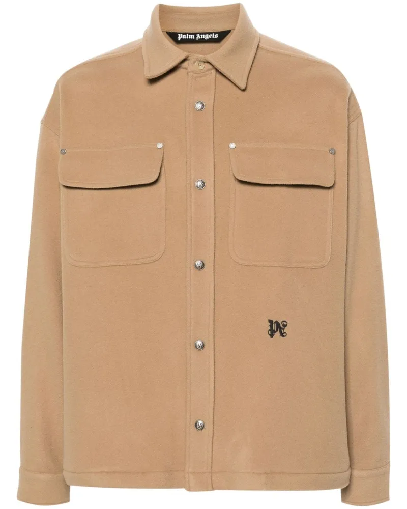 Palm Angels Schurwollhemd mit Logo-Stickerei - Nude Nude