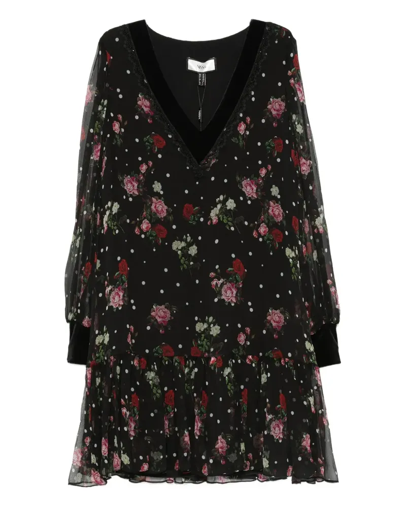 NISSA Minikleid mit Blumen-Print und Polka Dots - Schwarz Schwarz
