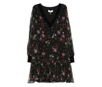 Minikleid mit Blumen-Print und Polka Dots - Schwarz