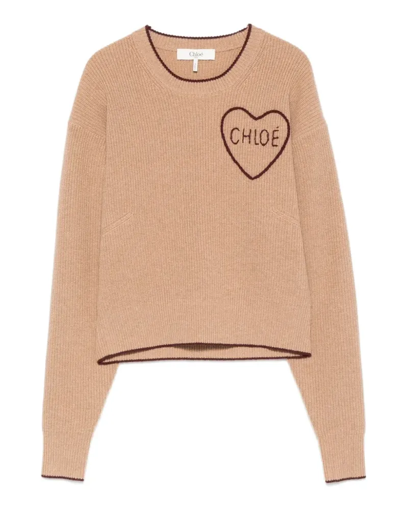 Chloé heart-embroidered ribbed-knit sweater - Nude Nude