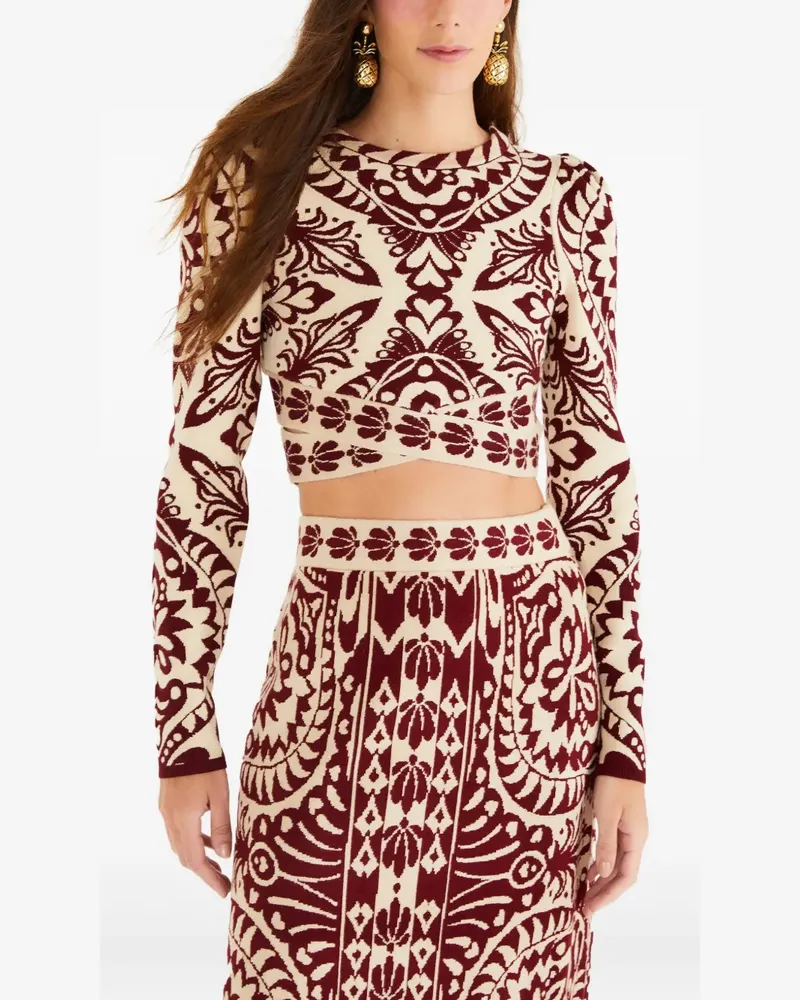 FARM Rio patterned long-sleeve top - Nude Nude