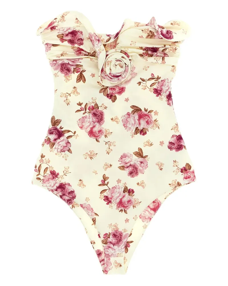Magda Butrym RE26 ruffled floral-print swimsuit - Nude Nude