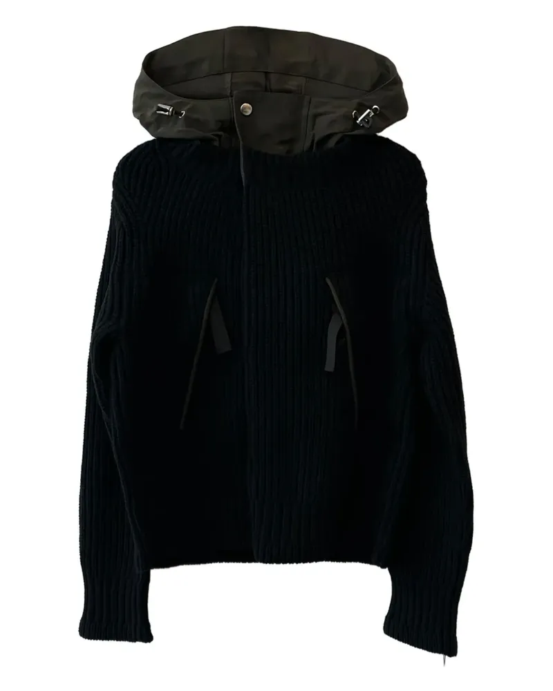 Sacai Gerippte Strickjacke mit Kapuze - Schwarz Schwarz