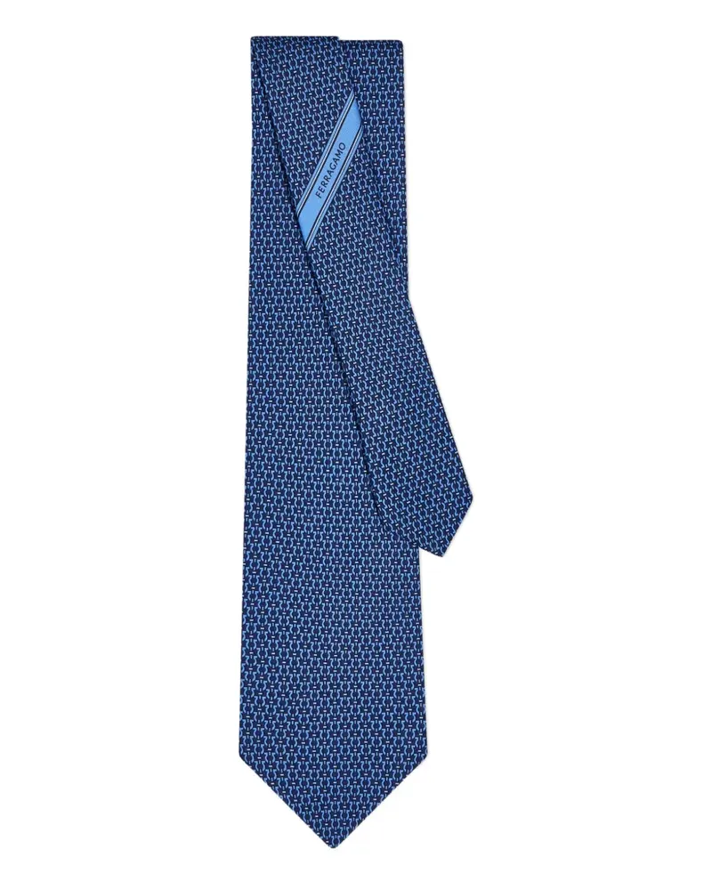 Ferragamo Gancini-print silk tie - Blau Blau