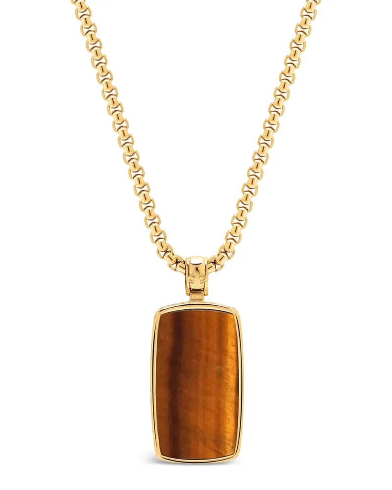 Nialaya tiger eye dog tag necklace - Gold Gold