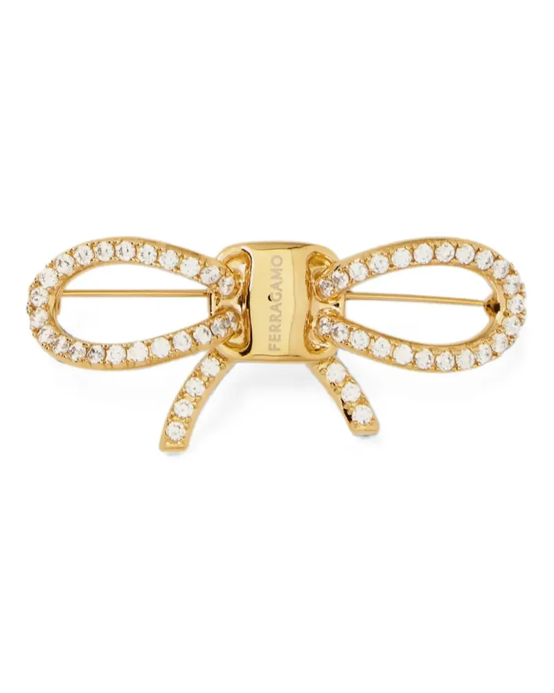 Ferragamo crystal-embellished bow brooch - Gold Gold