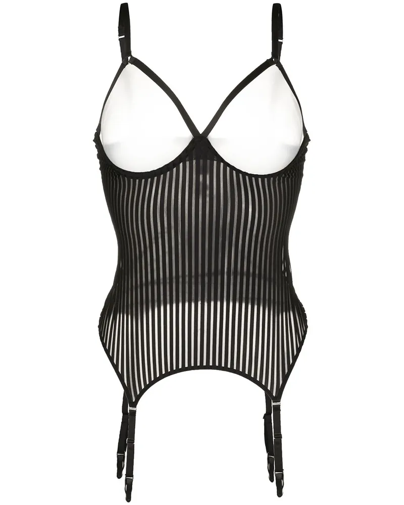 Maison Close Gestreifter Body Schwarz