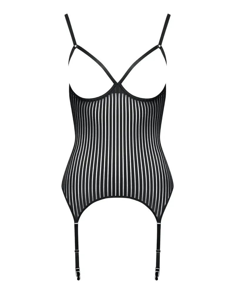 Maison Close Gestreifter Body - Schwarz Schwarz