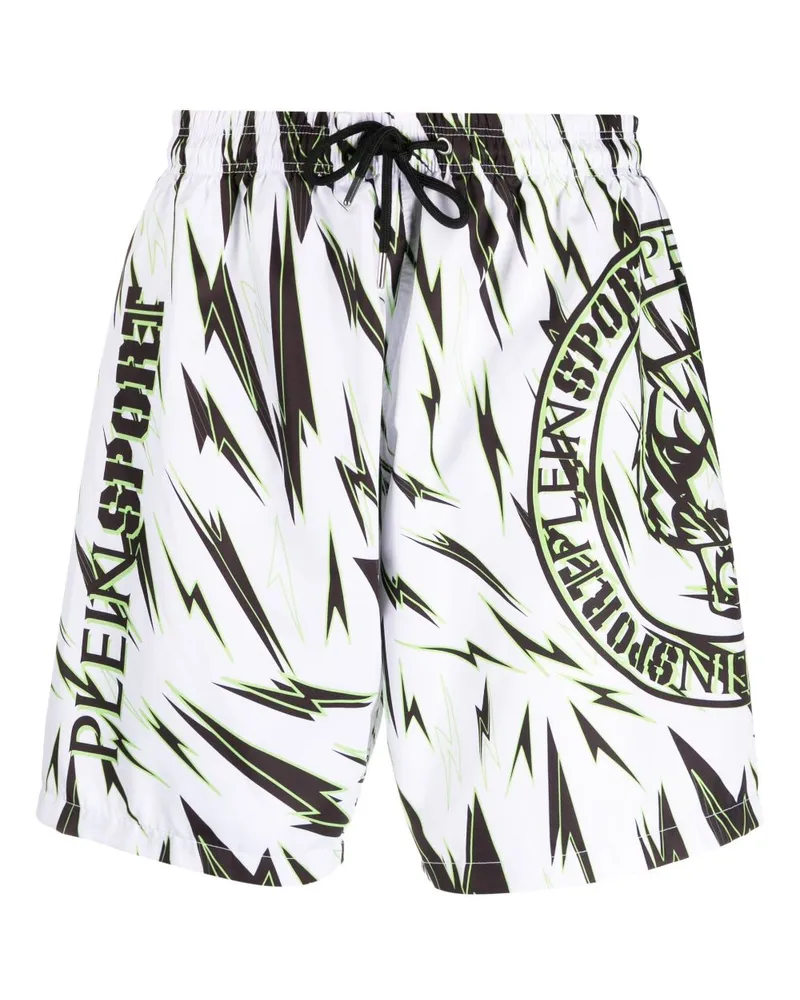 Philipp Plein Badeshorts mit Blitz-Print - Weiß Weiß