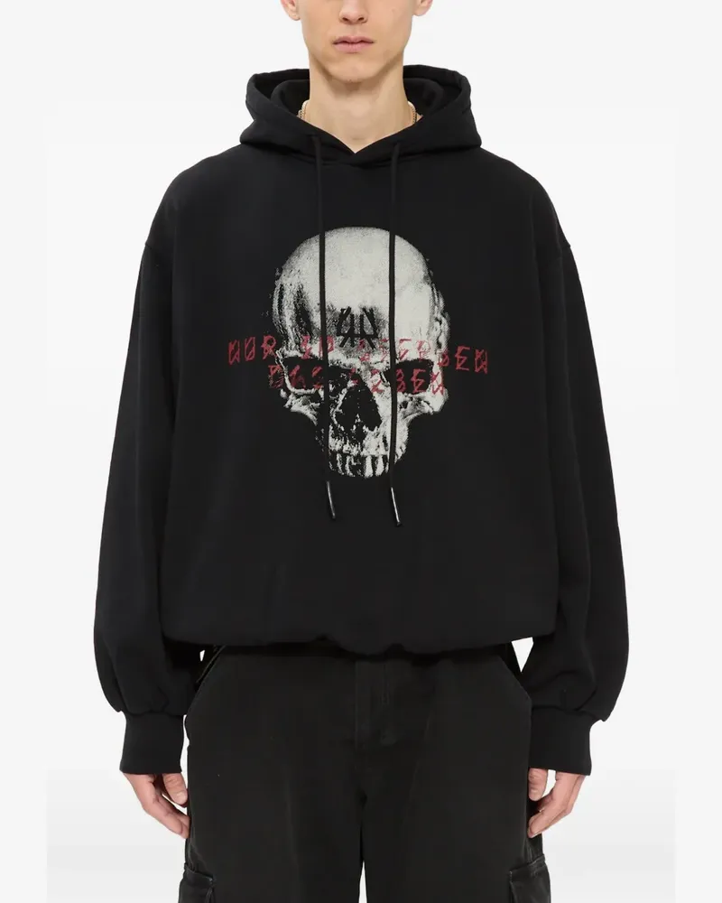 44 LABEL GROUP Hoodie mit Totenkopf-Print - Schwarz Schwarz