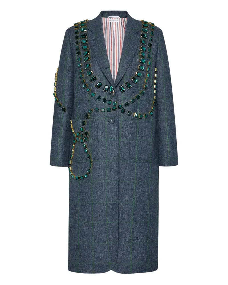 Thom Browne Mantel mit kristallverziertem Windowpane-Karo - Blau Blau