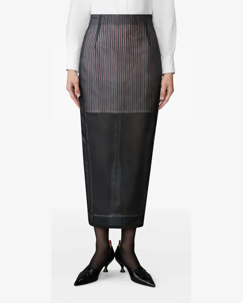 Thom Browne Gestreifter Organza-Bleistiftrock - Schwarz Schwarz