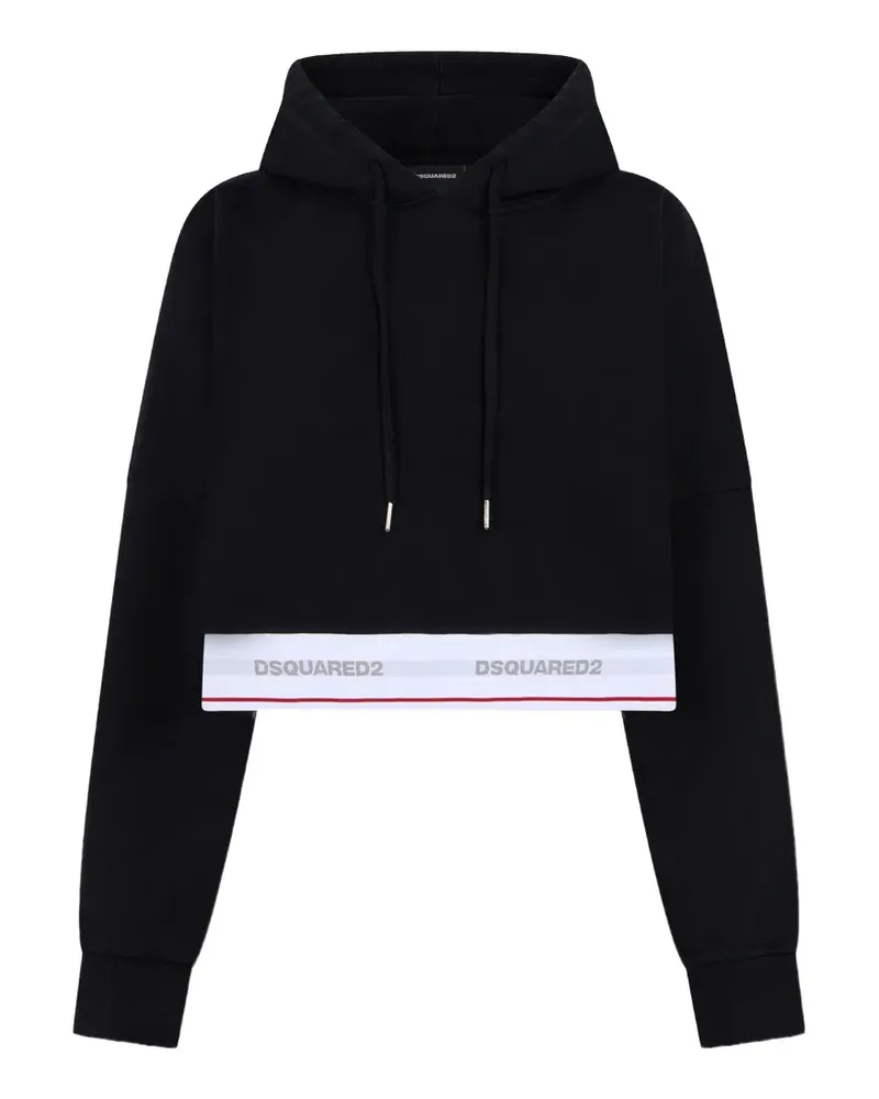 Dsquared2 Cropped-Hoodie mit Logo-Tape und elastischem Bund - Schwarz Schwarz