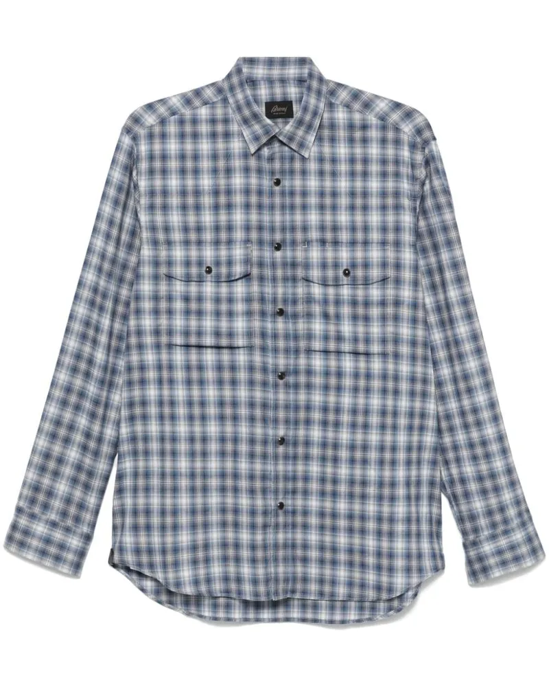 Brioni Hemd mit Karomuster - Blau Blau
